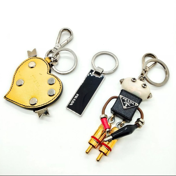 Auth Prada Industrial Keychain Bag Charm Set Edward Robot Yellow Heart Black Tag - Picture 2 of 8